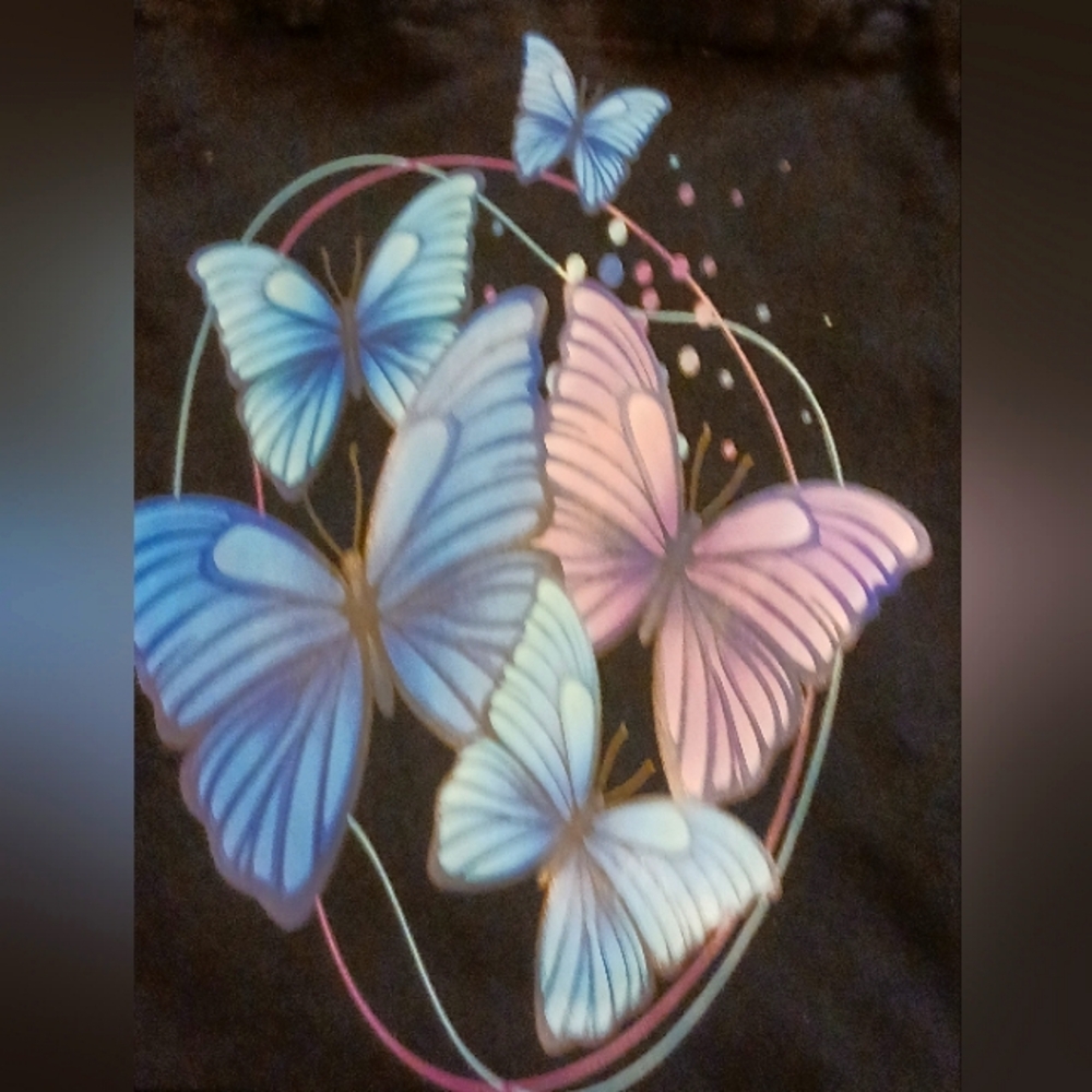 Butterfly Graphic Tote Bag - Black with Blue and Pink